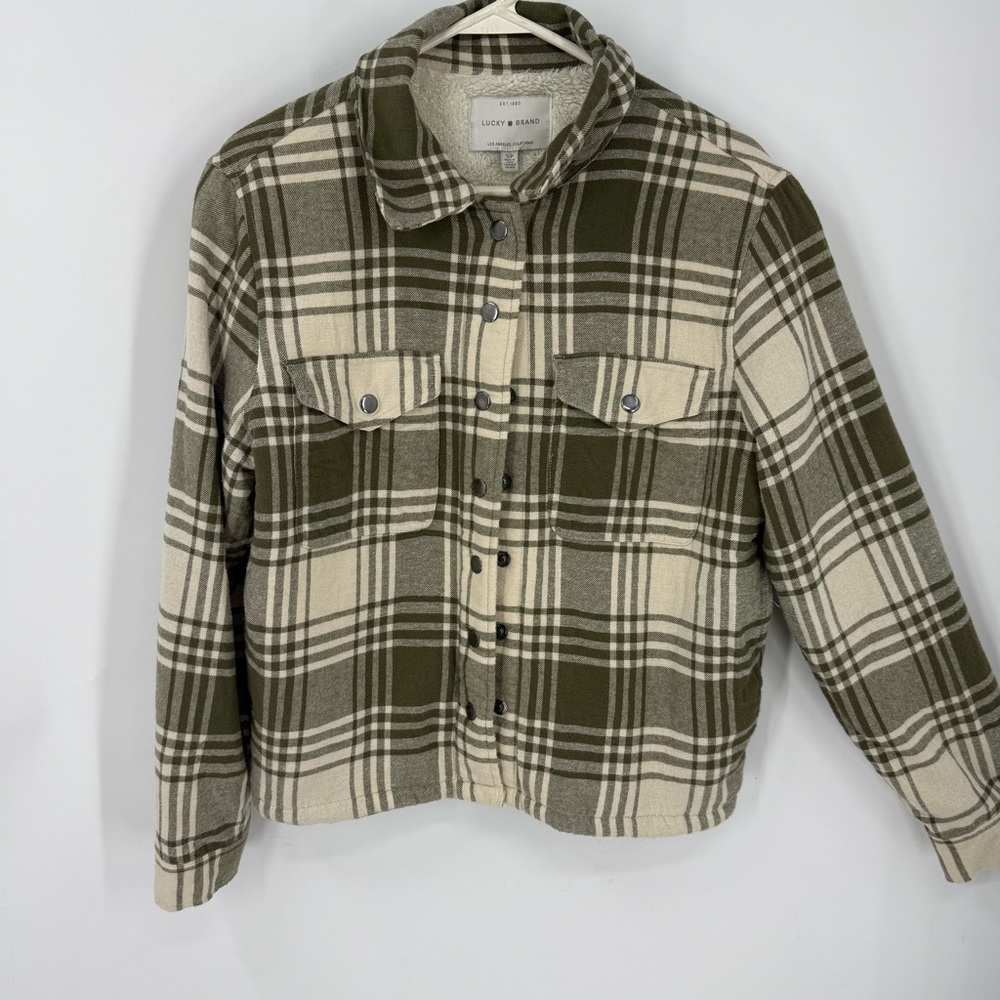 Lucky Brand Sherpa lined Green and Cream Plaid Jacket/Shacket S